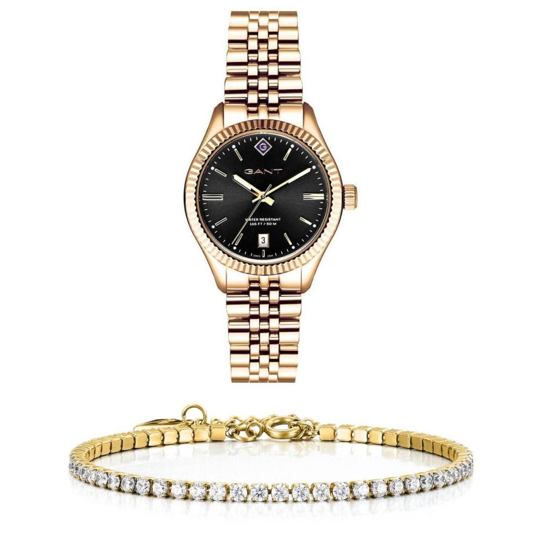 סט שעון יד אנלוגי לאישה עם צמידטניס מוזהב gant g136012 גאנט