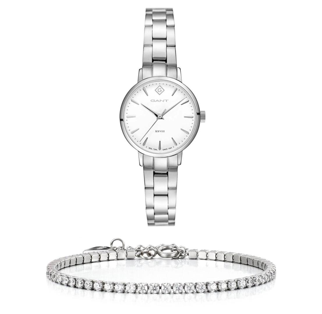 שעון יד אנלוגי לאישה gant g126001 גאנט עם צמיד טניס כסוף