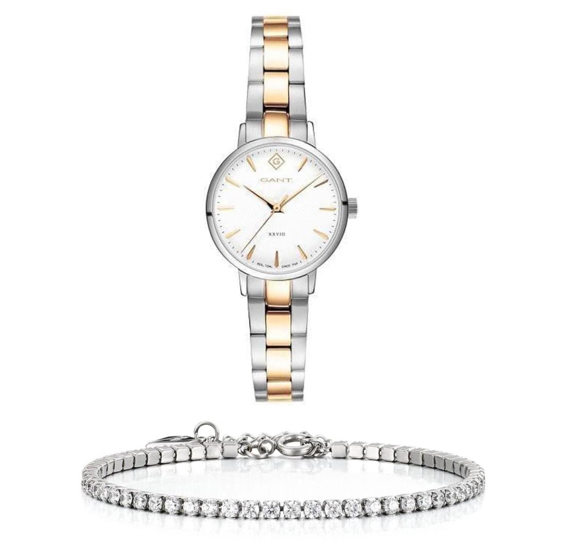 שעון יד אנלוגי לאישה gant g126010 גאנט עם צמיד טניס כסוף