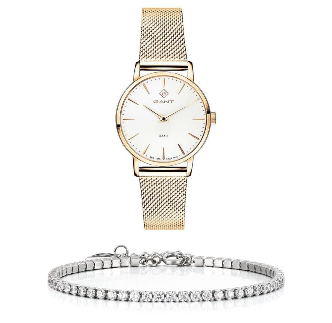 שעון יד אנלוגי לאישה gant g127006 גאנט עם צמיד טניס כסוף