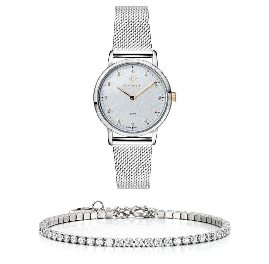 שעון יד אנלוגי לאישה gant g127012 גאנט עם צמיד טניס כסוף