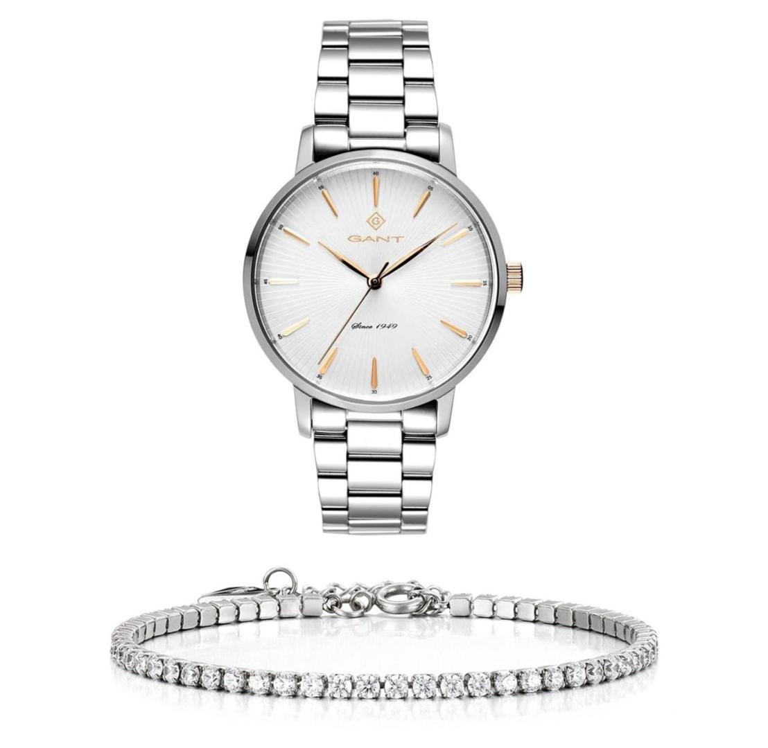 שעון יד אנלוגי לאישה gant g155001 גאנט עם צמיד טניס כסוף