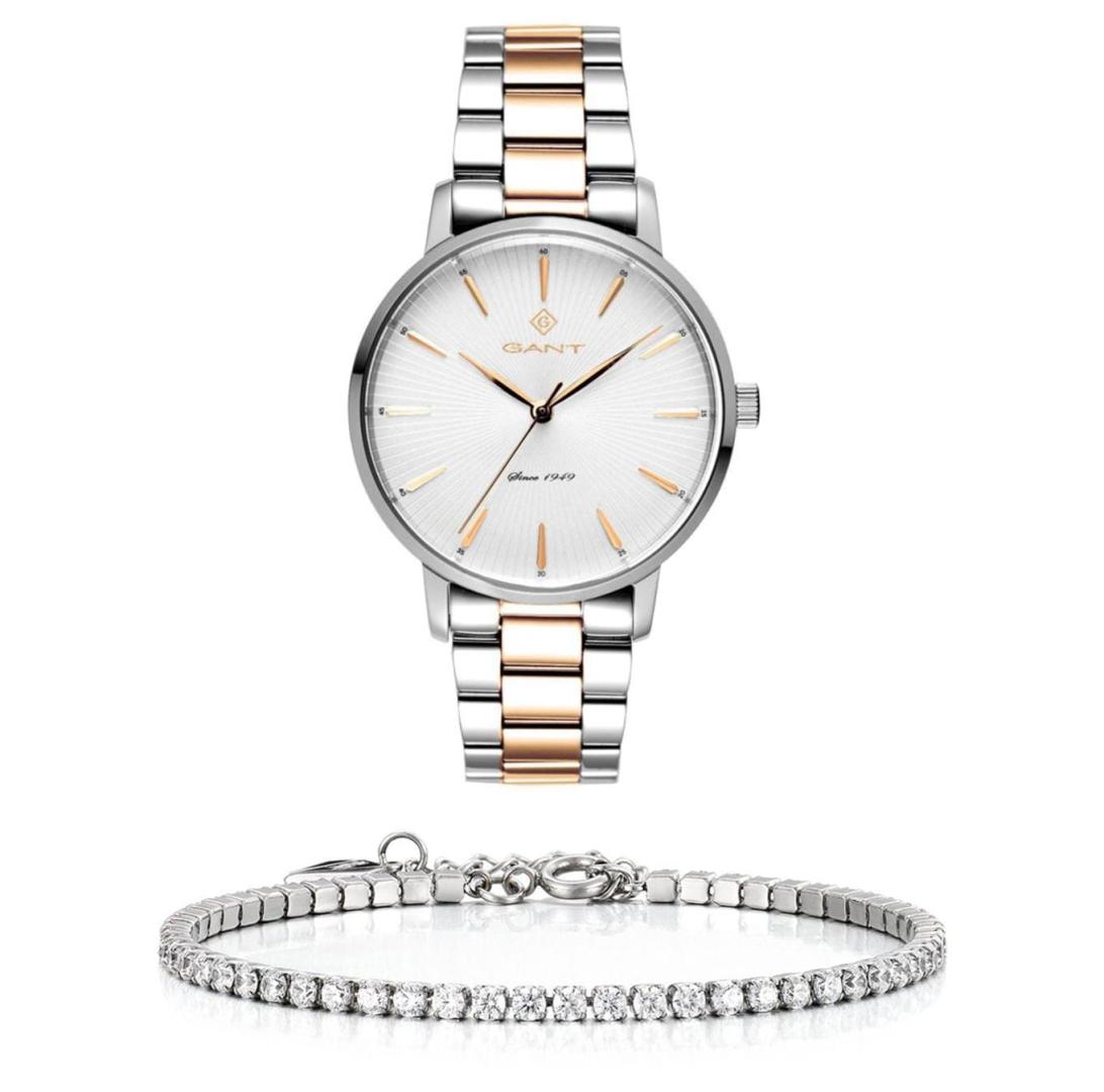 שעון יד אנלוגי לאישה gant g155003 גאנט עם צמיד טניס כסוף