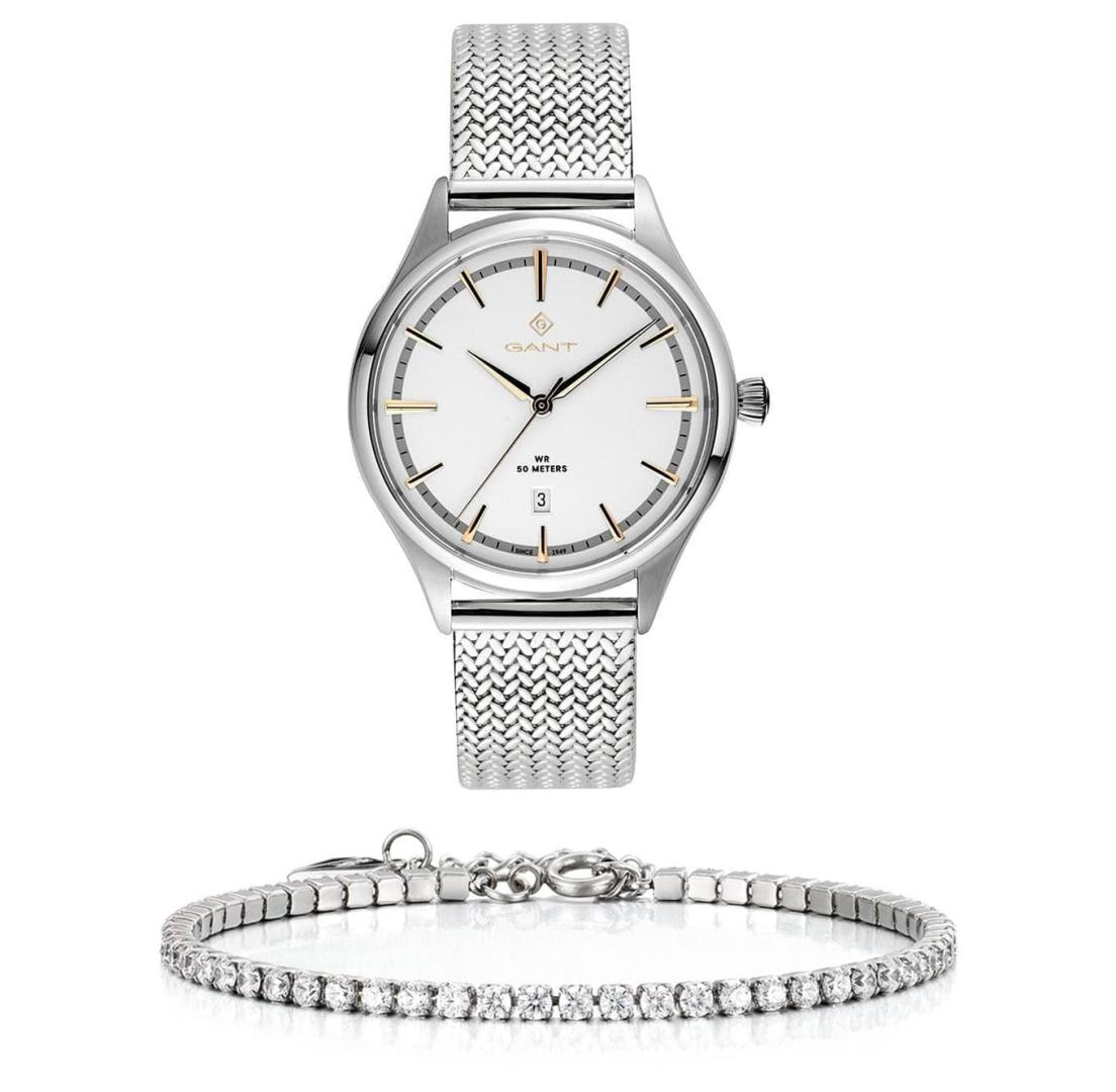 שעון יד אנלוגי לאישה gant g157001 גאנט עם צמיד טניס כסוף