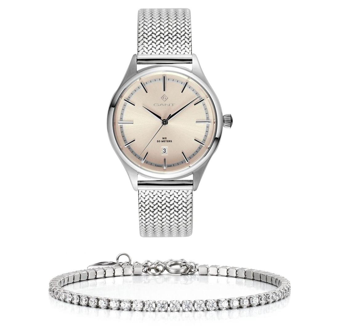 שעון יד אנלוגי לאישה gant g157002 גאנט עם צמיד טניס כסוף