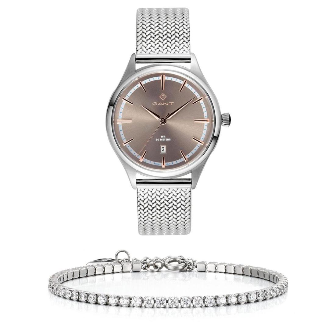 שעון יד אנלוגי לאישה gant g157003 גאנט עם צמיד טניס כסוף