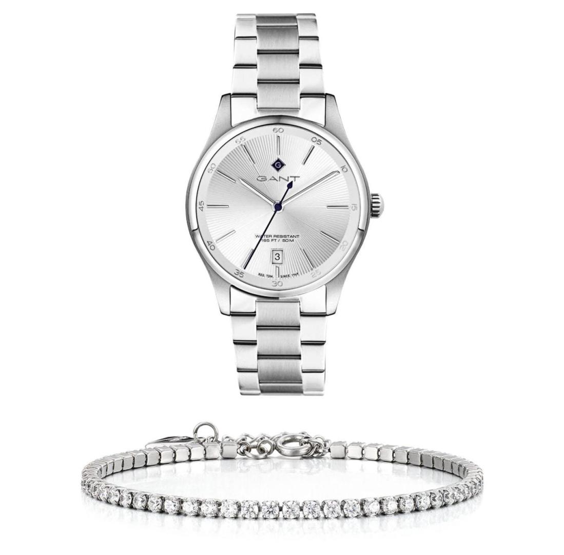 שעון יד אנלוגי לאישה gant g124001 גאנט עם צמיד טניס כסוף