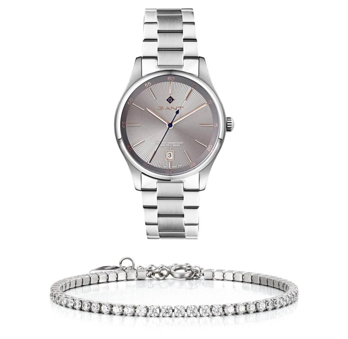 שעון יד אנלוגי לאישה gant g124002 גאנט עם צמיד טניס כסוף