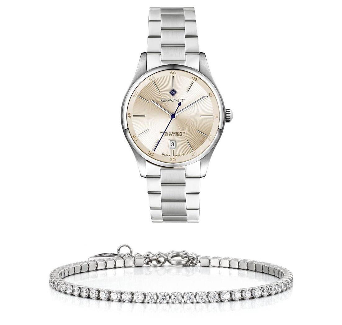 שעון יד אנלוגי לאישה gant g124005 גאנט עם צמיד טניס כסוף