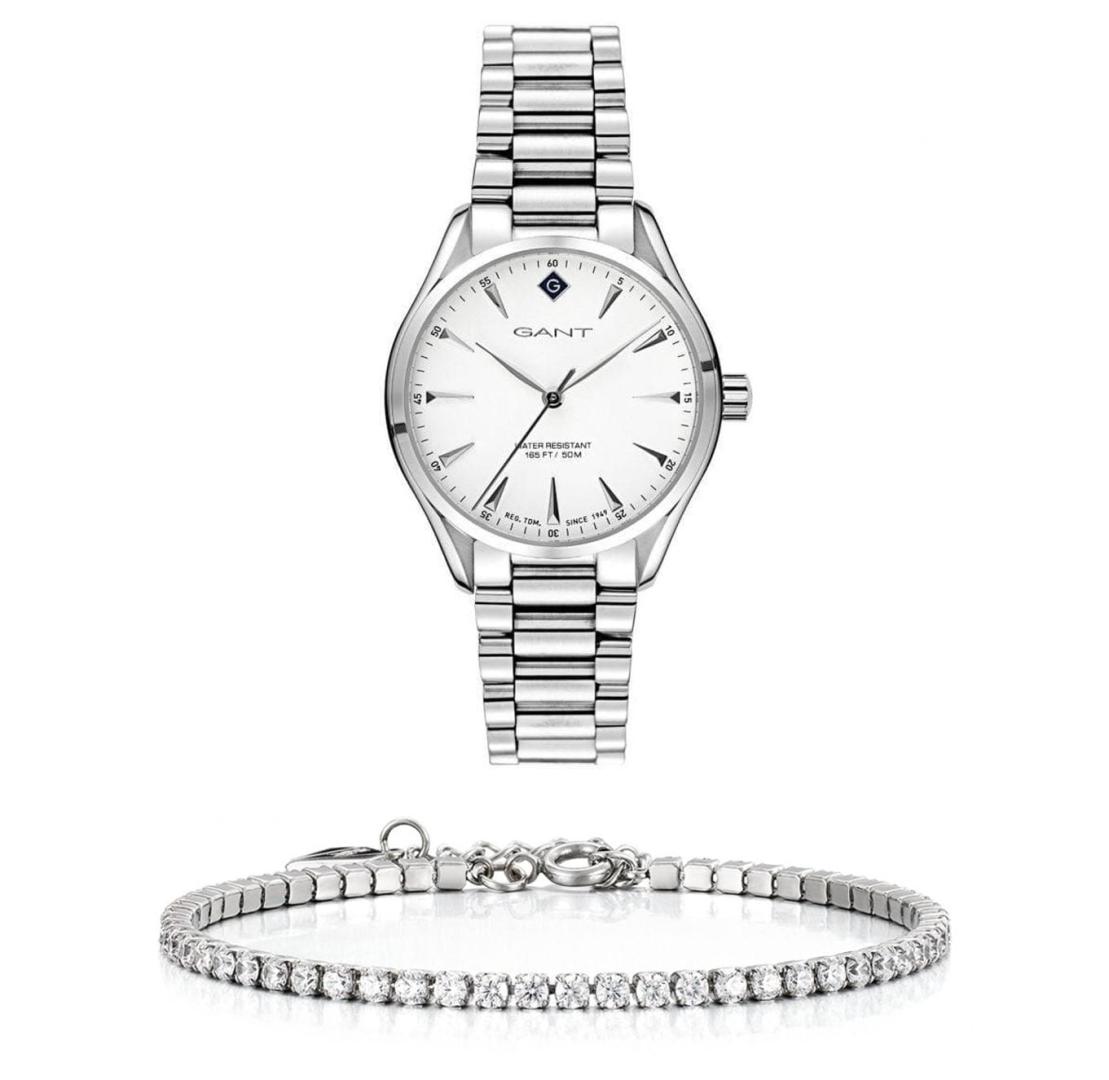 שעון יד אנלוגי לאישה gant g129001 גאנט עם צמיד טניס כסוף