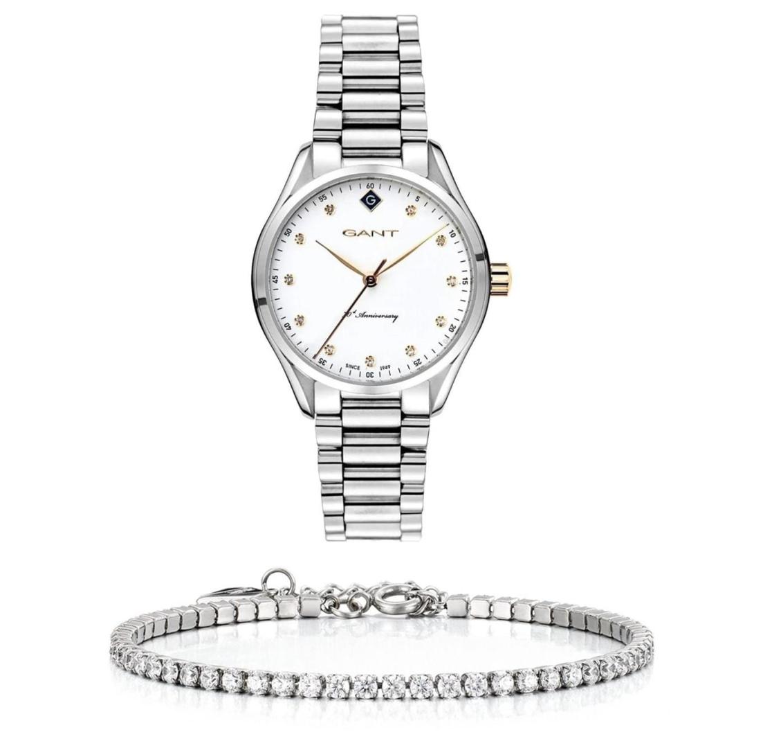 שעון יד אנלוגי לאישה gant g129007 גאנט עם צמיד טניס כסוף