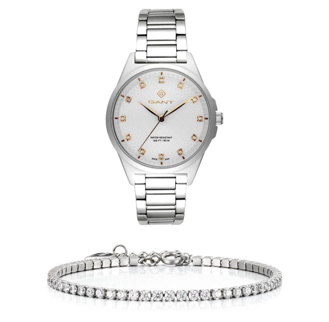 שעון יד אנלוגי לאישה gant g156001 גאנט עם צמיד טניס כסוף