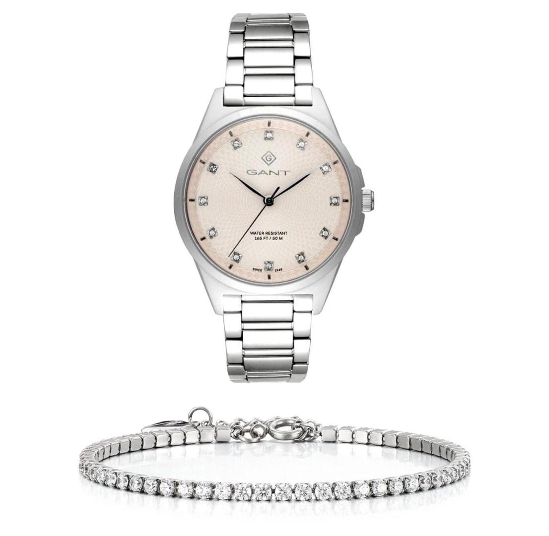 שעון יד אנלוגי לאישה gant g156002 גאנט עם צמיד טניס כסוף