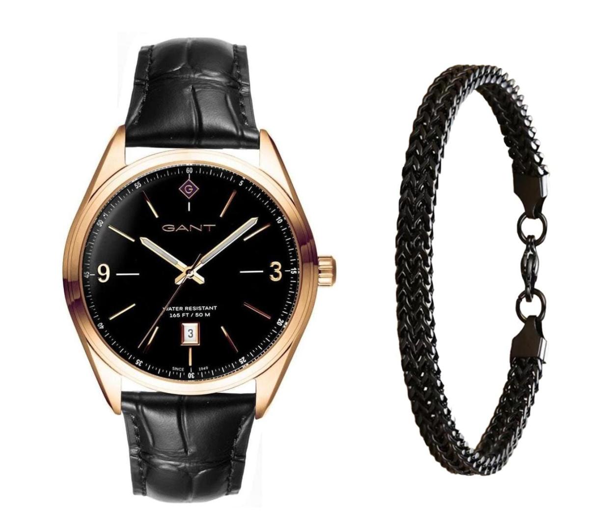 שעון יד אנלוגי לגבר gant g141004 גאנט עם צמיד חוליות שחור