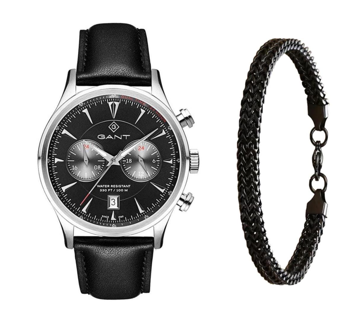 שעון יד אנלוגי לגבר gant g135004 גאנט עם צמיד חוליות שחור