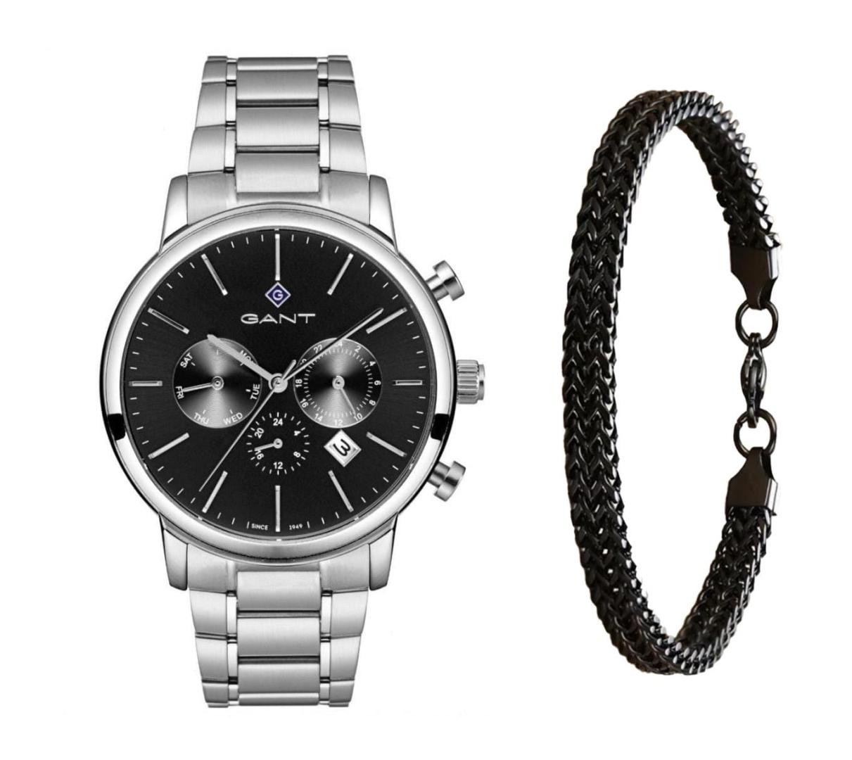 שעון יד אנלוגי לגבר gant g132001 גאנט עם צמיד חוליות שחור