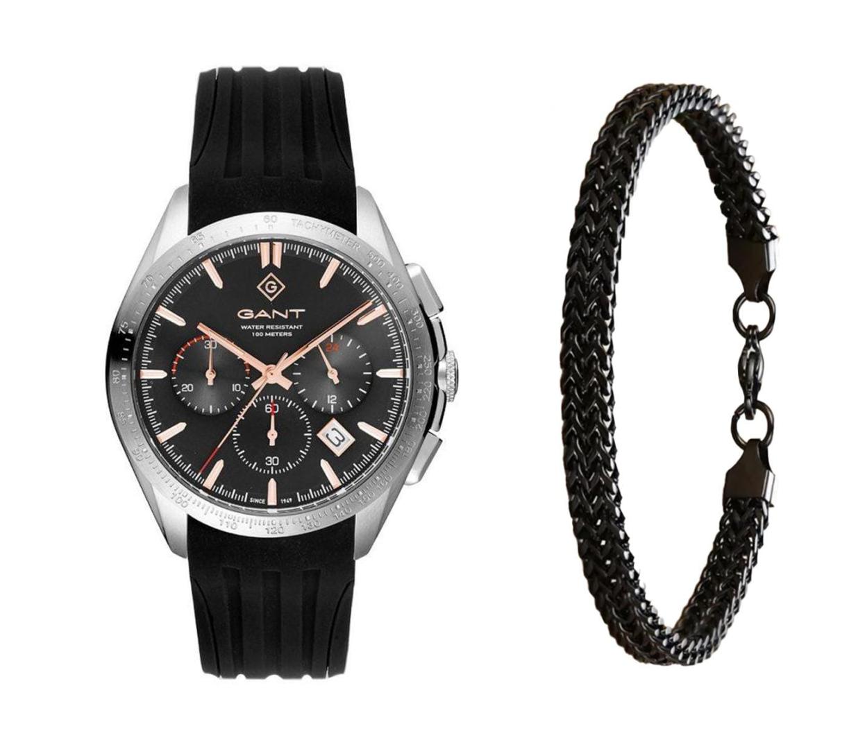 שעון יד אנלוגי לגבר gant g168002 גאנט עם צמיד חוליות שחור