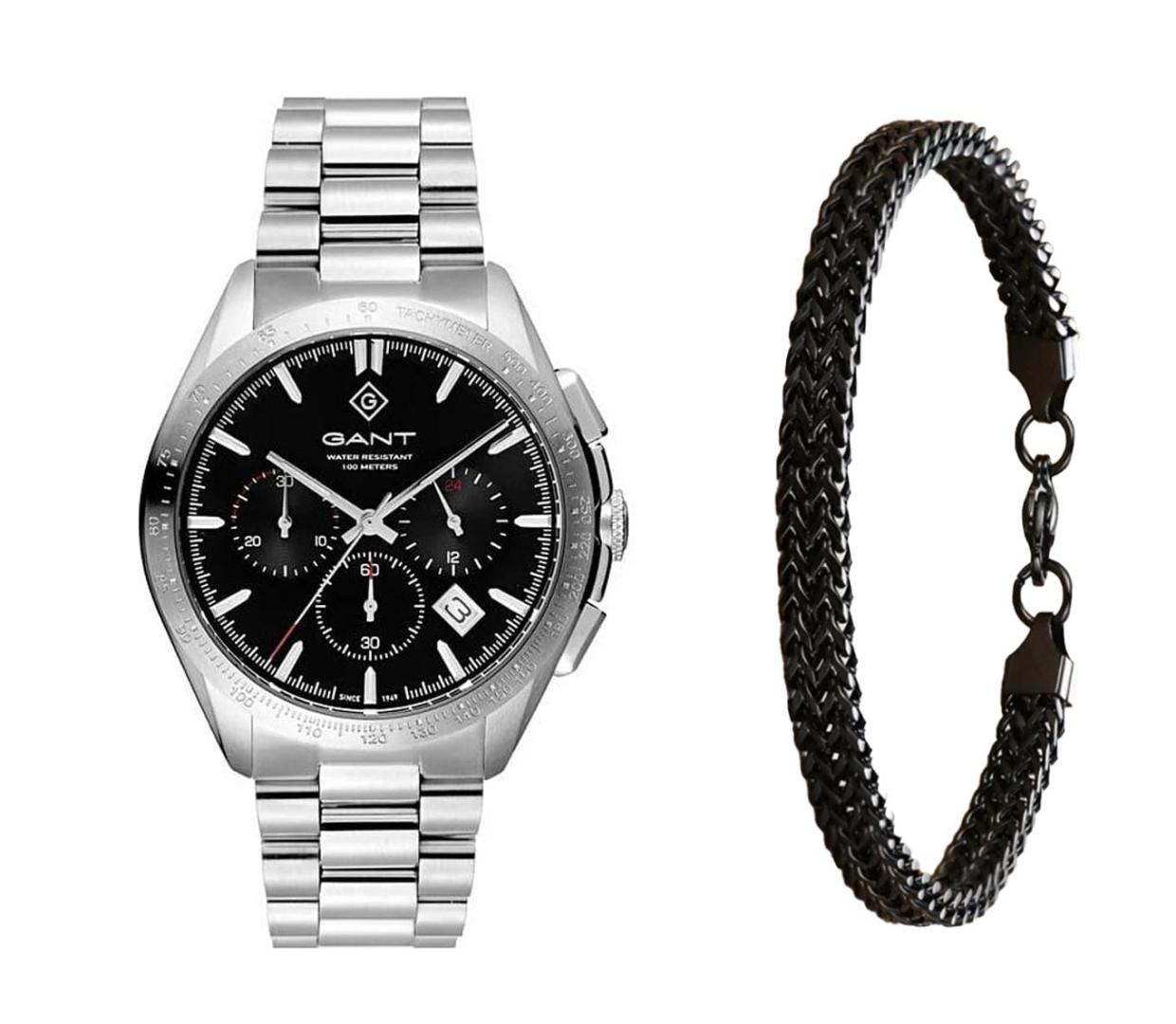 שעון יד אנלוגי לגבר gant g168003 גאנט עם צמיד חוליות שחור