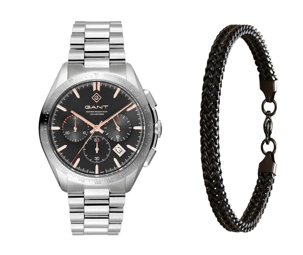 שעון יד אנלוגי לגבר gant g168005 גאנט עם צמיד חוליות שחור