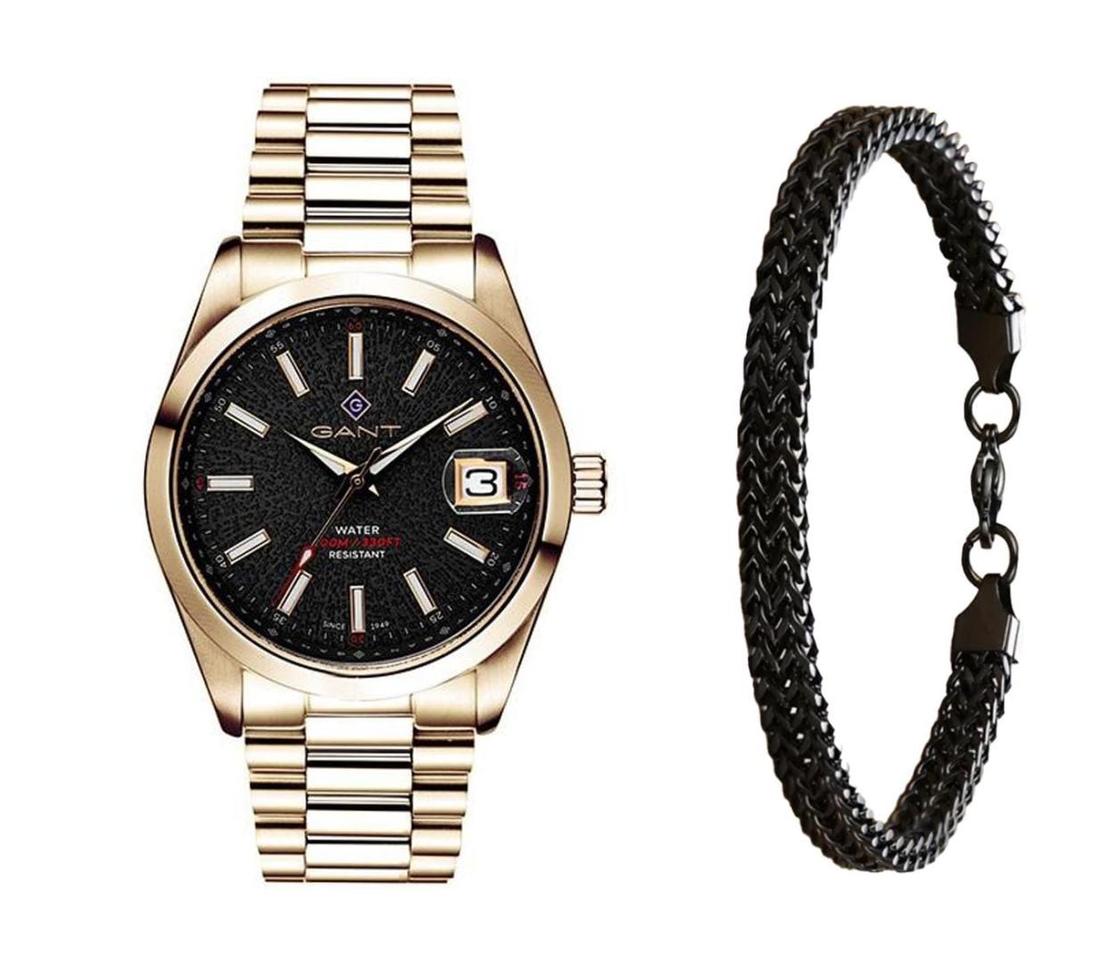 שעון יד אנלוגי לגבר gant g161005 גאנט עם צמיד חוליות שחור