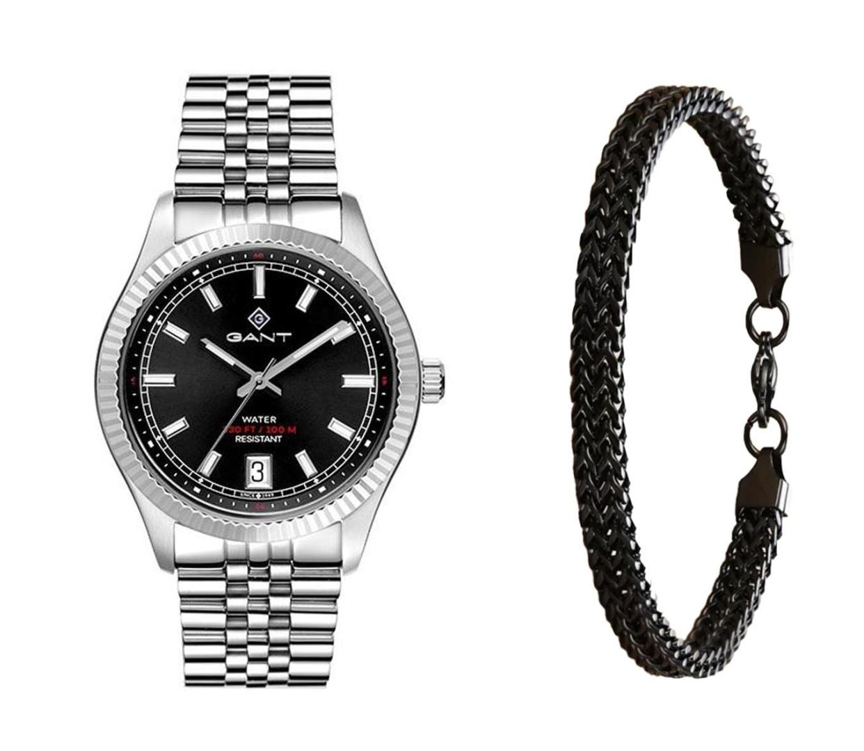 שעון יד אנלוגי לגבר gant g166001 גאנט עם צמיד חוליות שחור