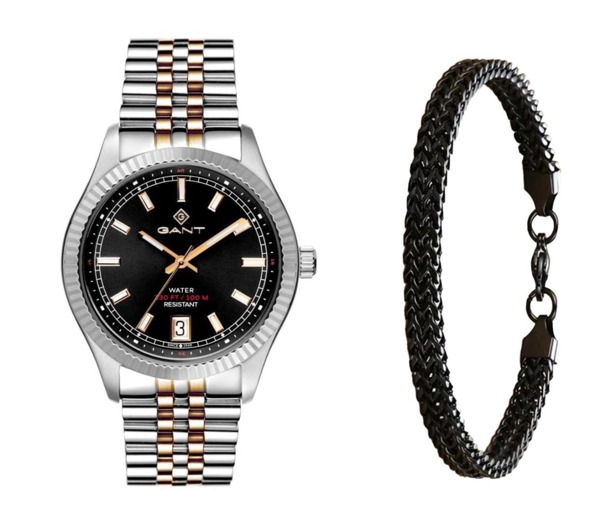 שעון יד אנלוגי לגבר gant g166009 גאנט עם צמיד חוליות שחור