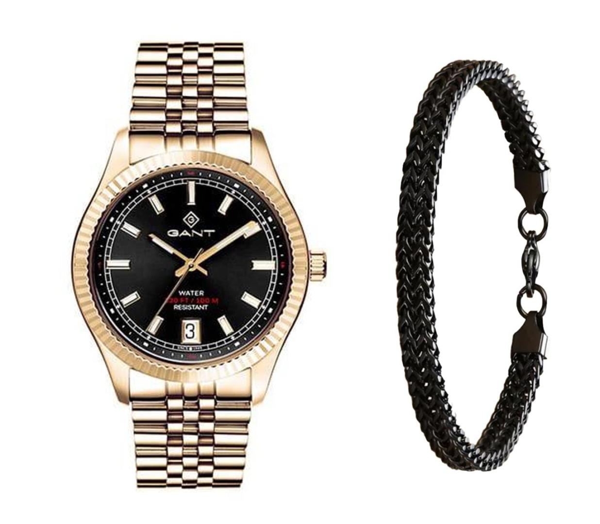 שעון יד אנלוגי לגבר gant g166004 גאנט עם צמיד חוליות שחור