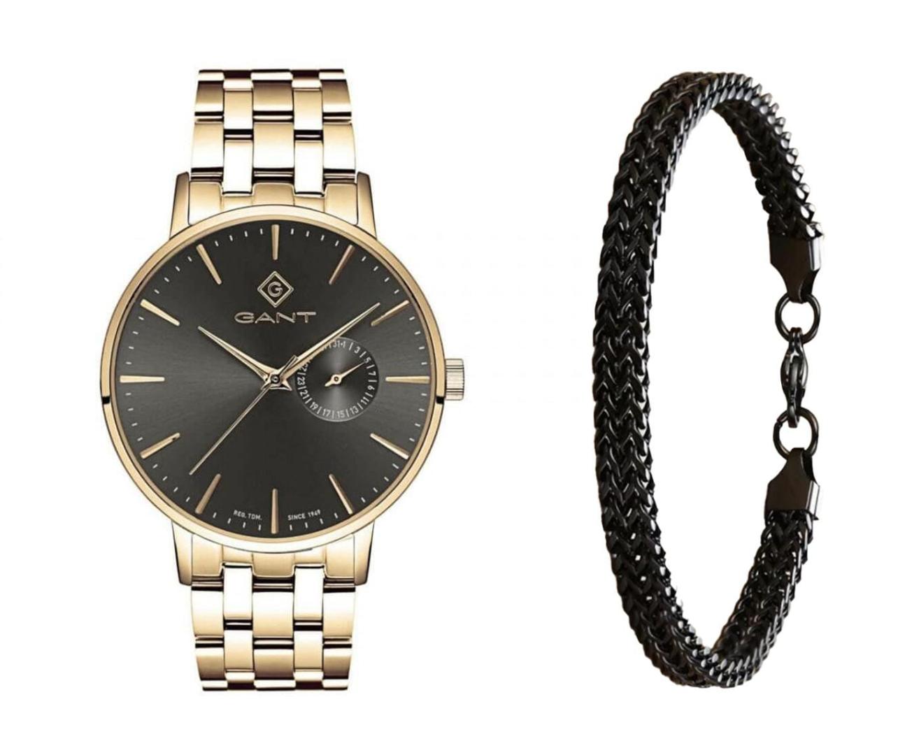 שעון יד אנלוגי לגבר gant g105010 גאנט עם צמיד חוליות שחור