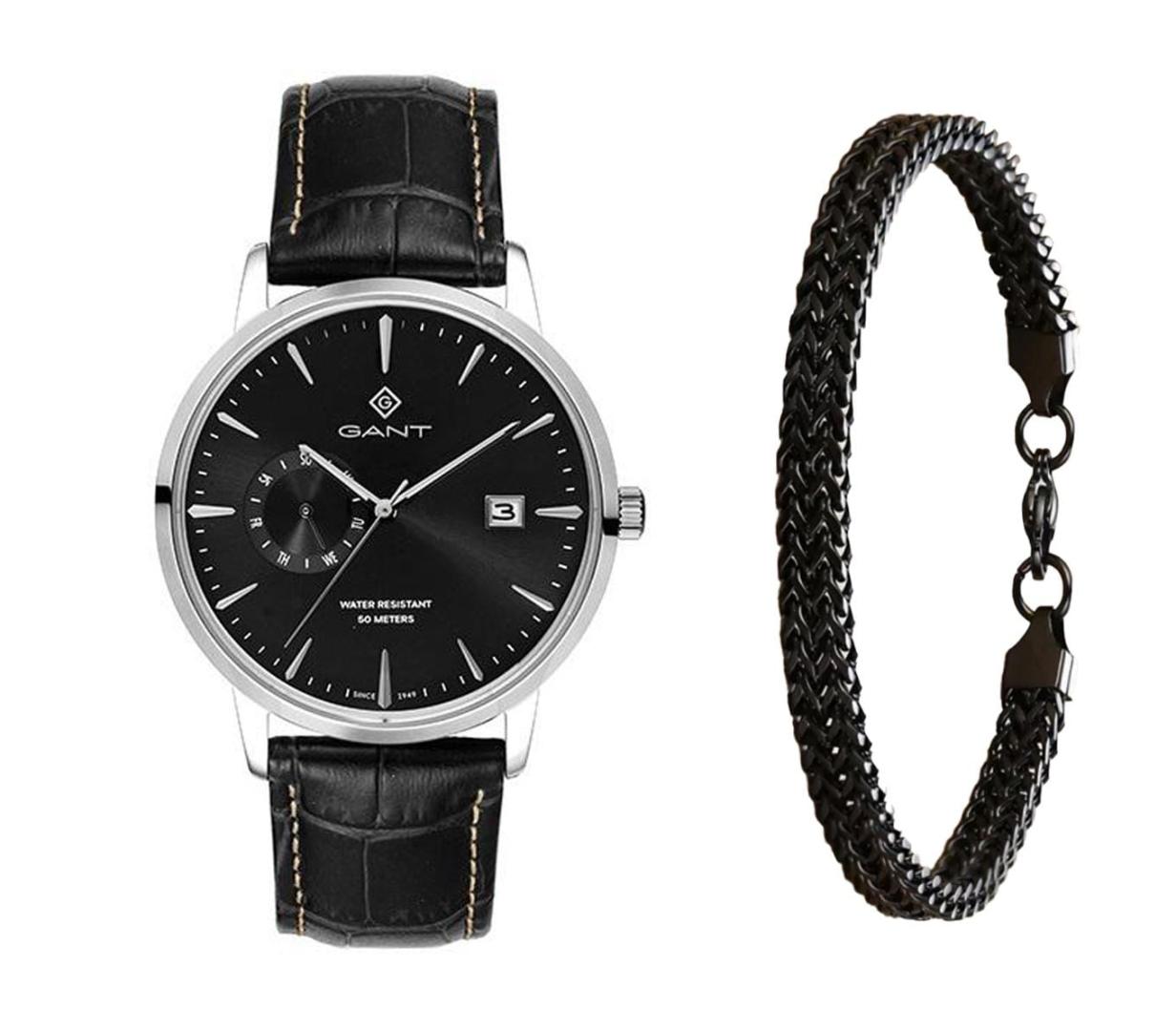שעון יד אנלוגי לגבר gant g165001 גאנט עם צמיד חוליות שחור