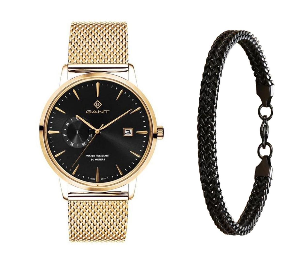 שעון יד אנלוגי לגבר gant g165012 גאנט עם צמיד חוליות שחור