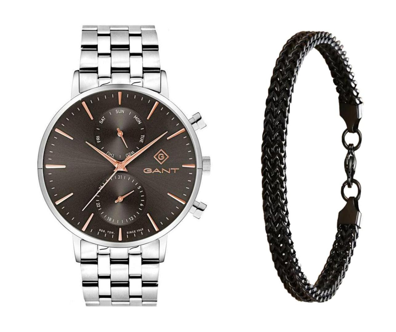 שעון יד אנלוגי לגבר gant g121004 גאנט עם צמיד חוליות שחור