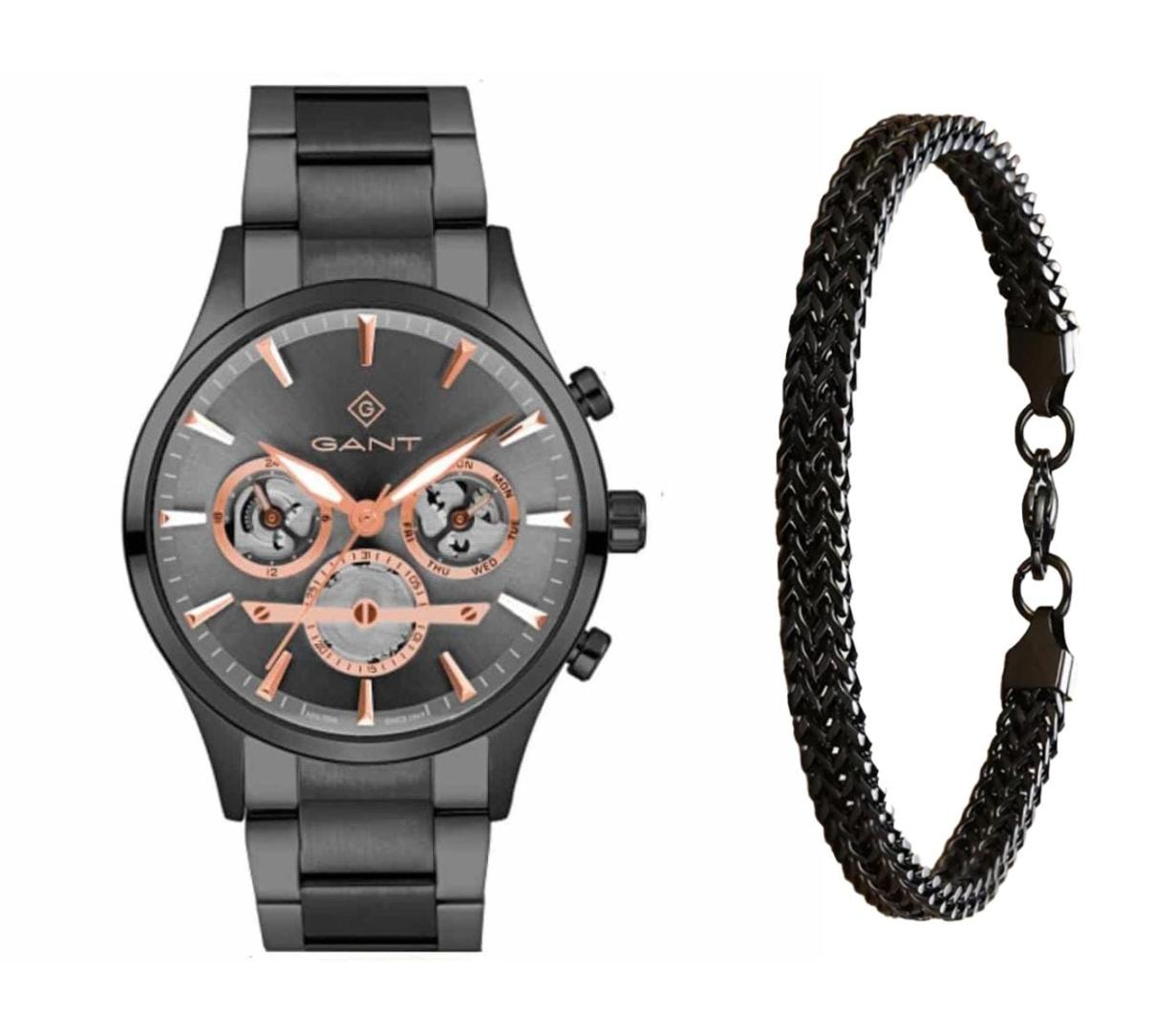 שעון יד אנלוגי לגבר gant gt131008 גאנט עם צמיד חוליות שחור