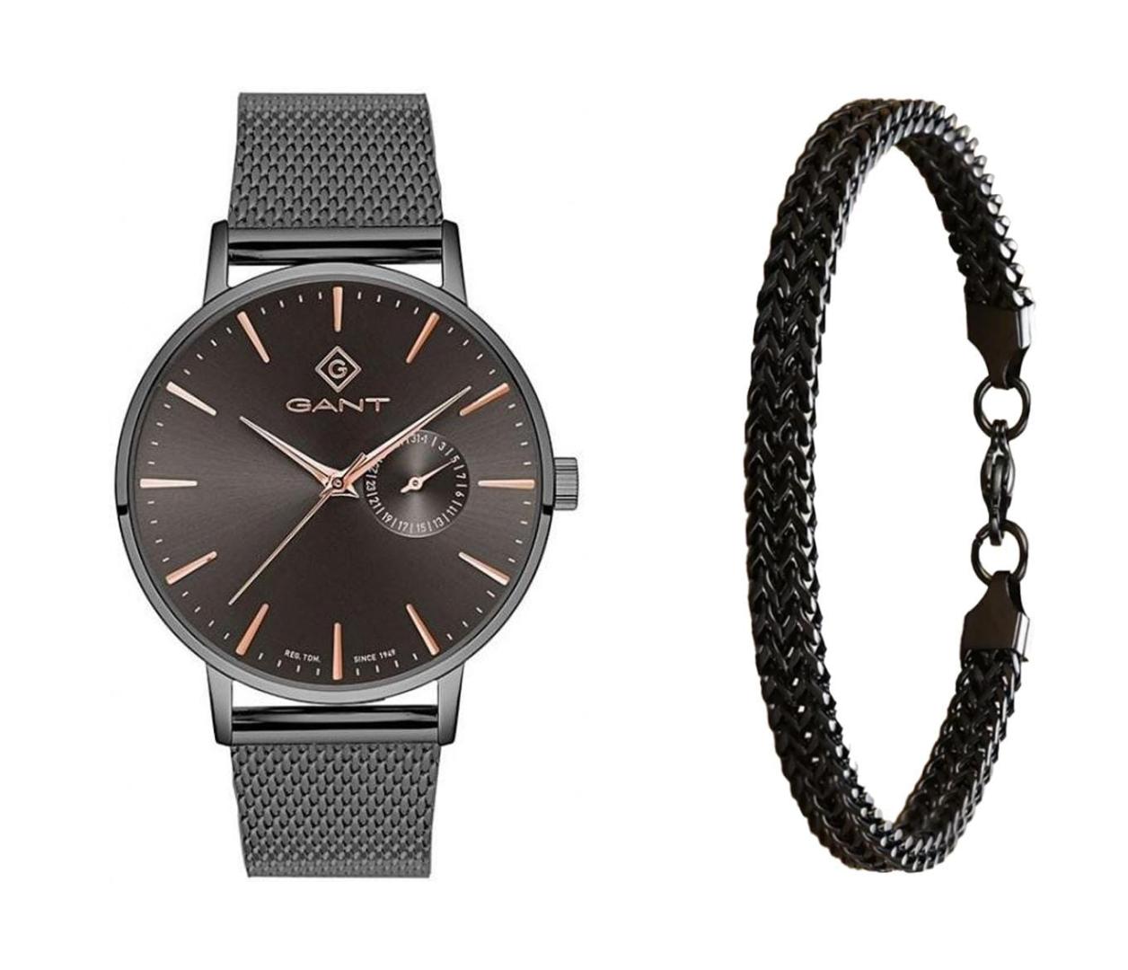 שעון יד אנלוגי לגבר gant g105014 גאנט עם צמיד חוליות שחור