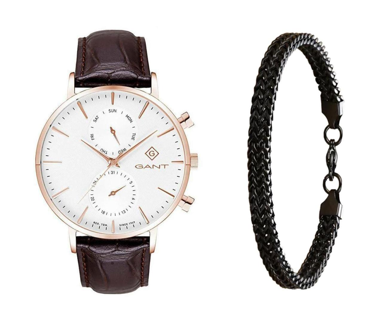 שעון יד אנלוגי לגבר gant g121006 גאנט עם צמיד חוליות שחור