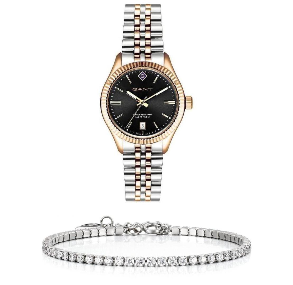 שעון יד אנלוגי לאישה gant g136010 גאנט עם צמיד טניס כסוף