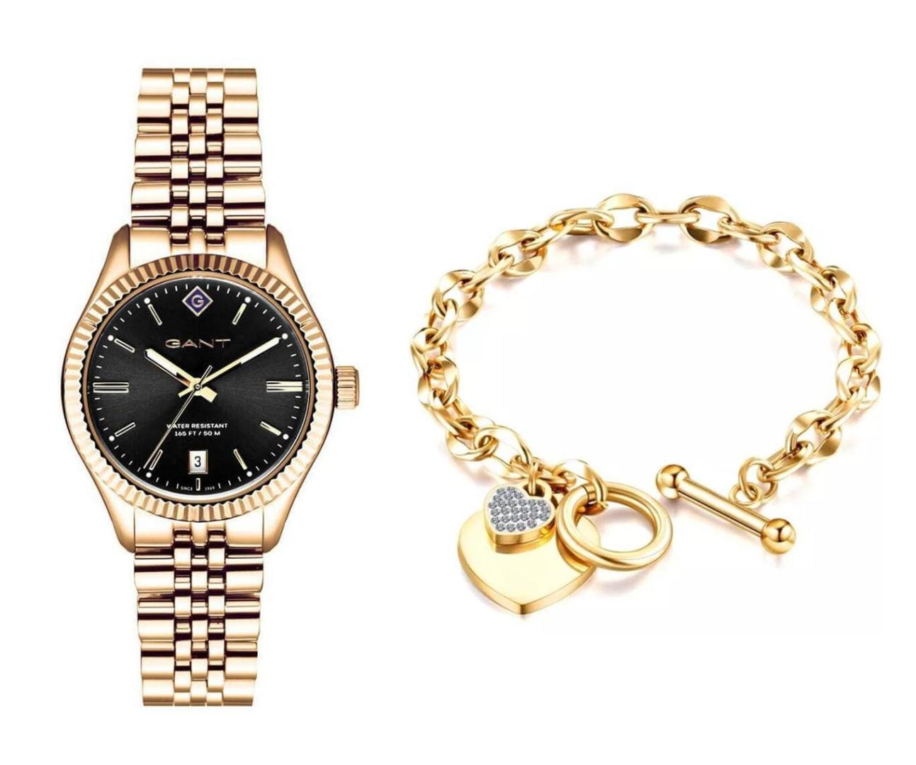 שעון יד אנלוגי לאישה gant g136012 גאנט עם צמיד לבבות