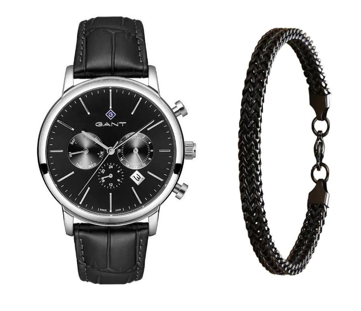 שעון יד אנלוגי לגבר gant g132006 גאנט עם צמיד חוליות שחור