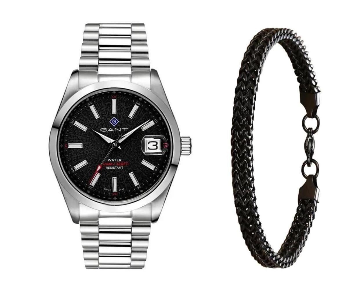 שעון יד אנלוגי לגבר gant g161002 גאנט עם צמיד חוליות שחור