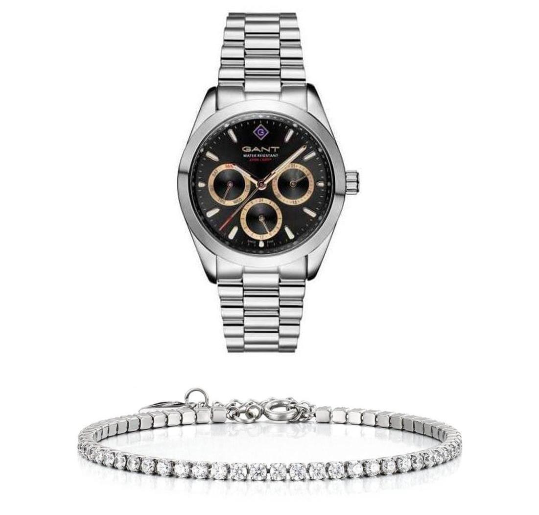שעון יד אנלוגי לאישה gant g177002 גאנט עם צמיד טניס כסוף