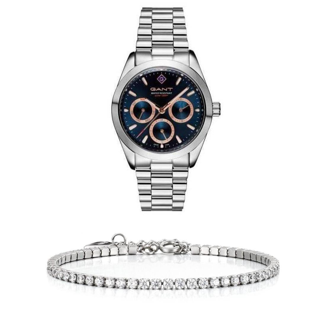 שעון יד אנלוגי לאישה gant g177003 גאנט עם צמיד טניס כסוף