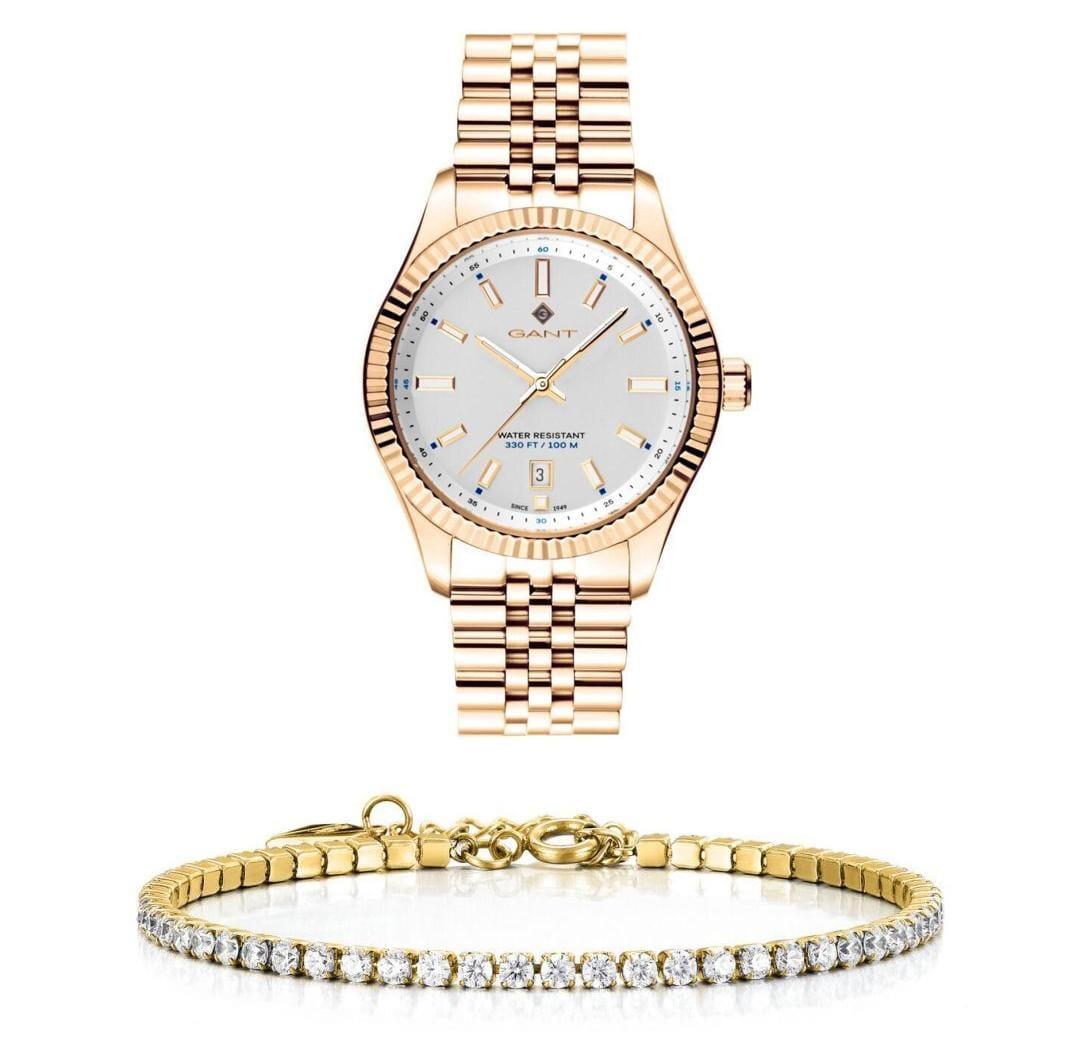 שעון יד אנלוגי לאישה gant g171008 גאנט עם צמיד טניס מוזהב
