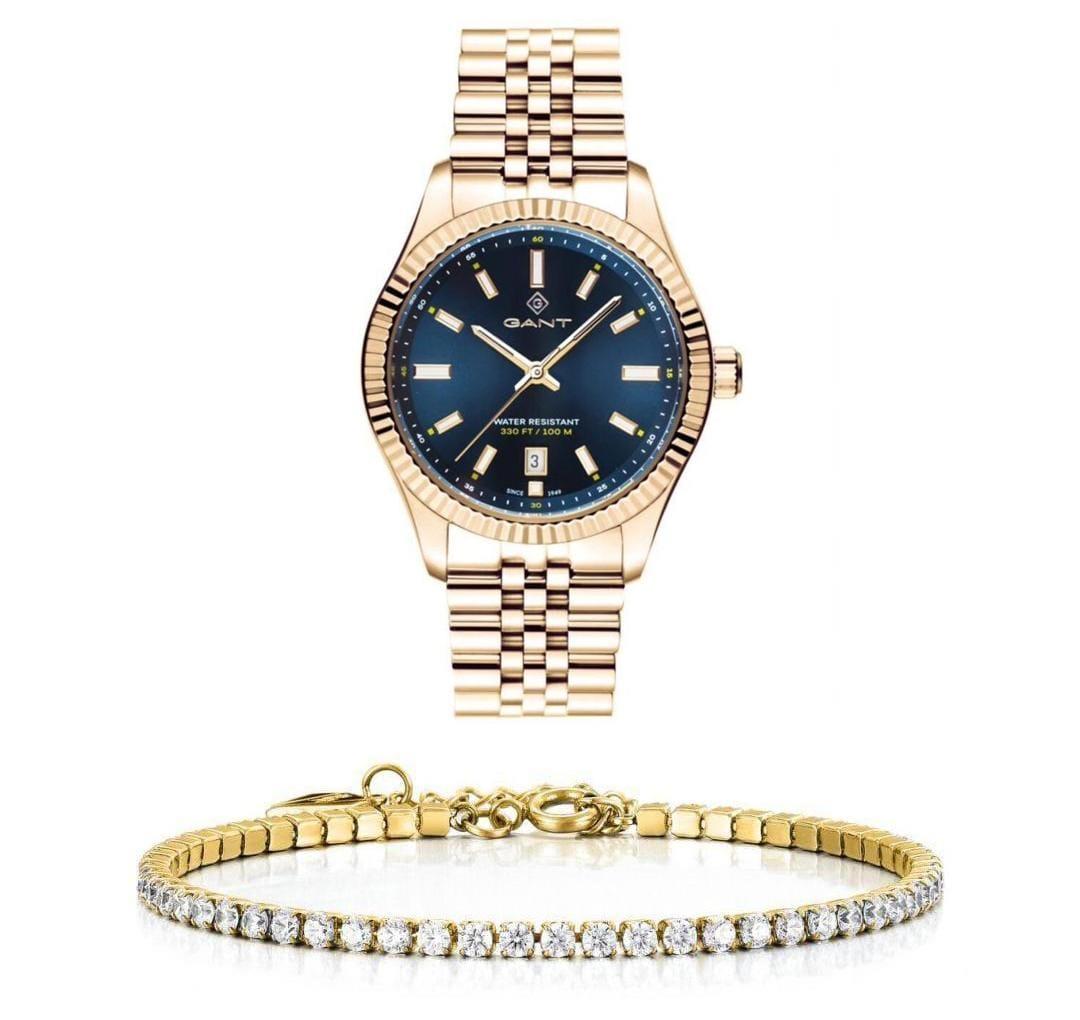 שעון יד אנלוגי לאישה gant g171005 גאנט עם צמיד טניס מוזהב
