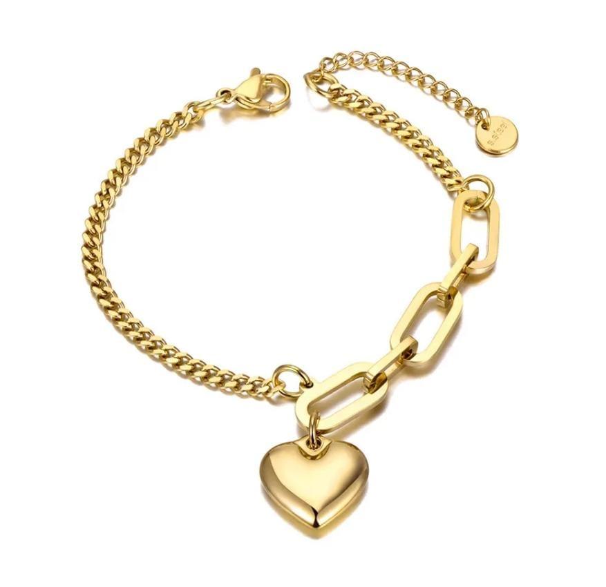צמיד חוליות חצי שרשרת לאישה ותליון לב בצבע זהב דגם TCG2948