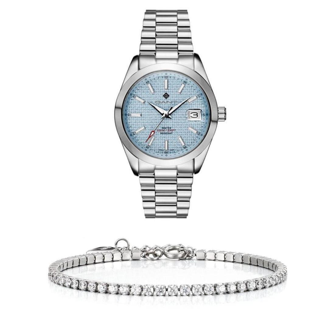 שעון יד אנלוגי לאישה gant g163002 גאנט וצמיד טניס כסף 925
